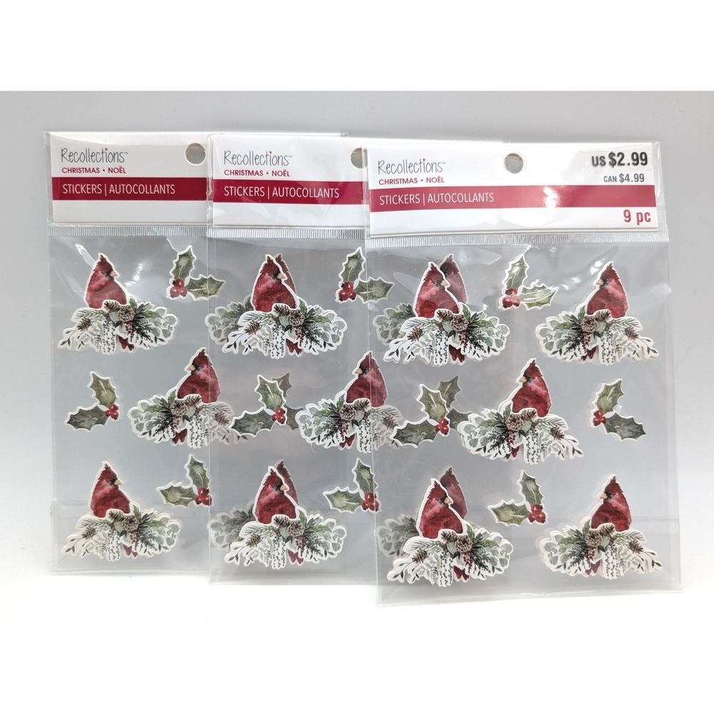 27 Pc Petite CARDINALS CHRISTMAS 3D Stickers from Recollections - 3 Pks (#0140)